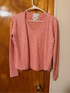 Votre Nom Pink Sequin V-Neck Sweater